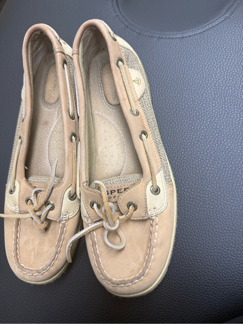 Sperry Light Tan Leather and Canvas Boat Shoes